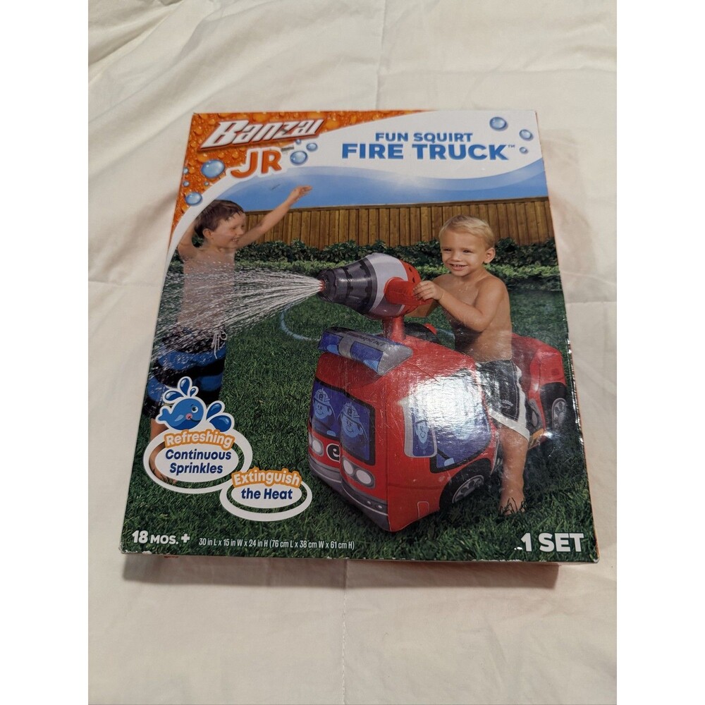 Banzai Fun Squirt Fire Truck Inflatable Ride-On Sprinkler Water Toy Red 30"